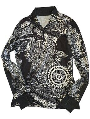 Athleta Printed 1/4 Zip Pullover Long Sleeve Top - Black & White Paisley - Size